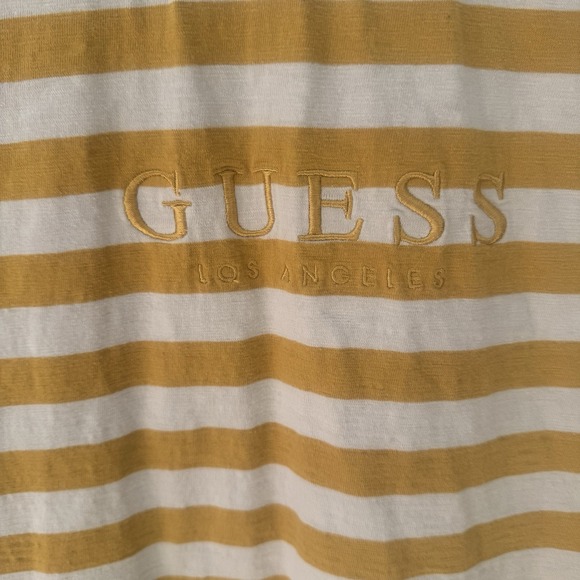 Guess Los Angeles Yellow White Strip Short Sleeve Men's Large TShirt Embroidered - Picture 2 of 7